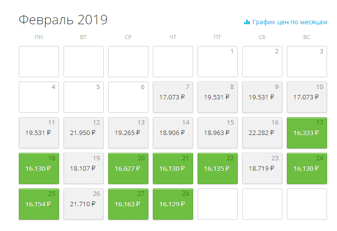 А это график минимальных цен на перелет Москва-Дубай; за цену перелета вы получаете еще и проживание с питанием =)