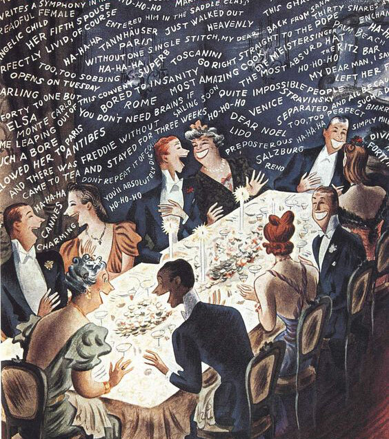 "Hilarious party conversation!" The New Yorker, January 7, 1939  by Constantin Alajalov