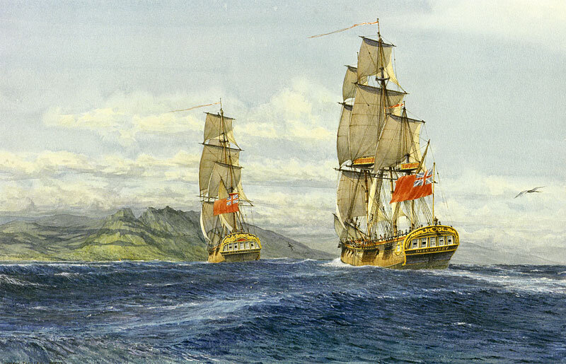 Картина “Resolution” and “Discovery” by Hawaii, 1778 (Gordon Miller)