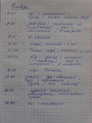 Пример моего дневника питания.