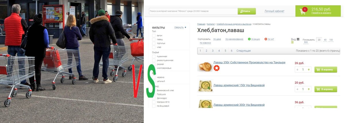 Покупки в супермаркете VS покупки в интернет-магазине