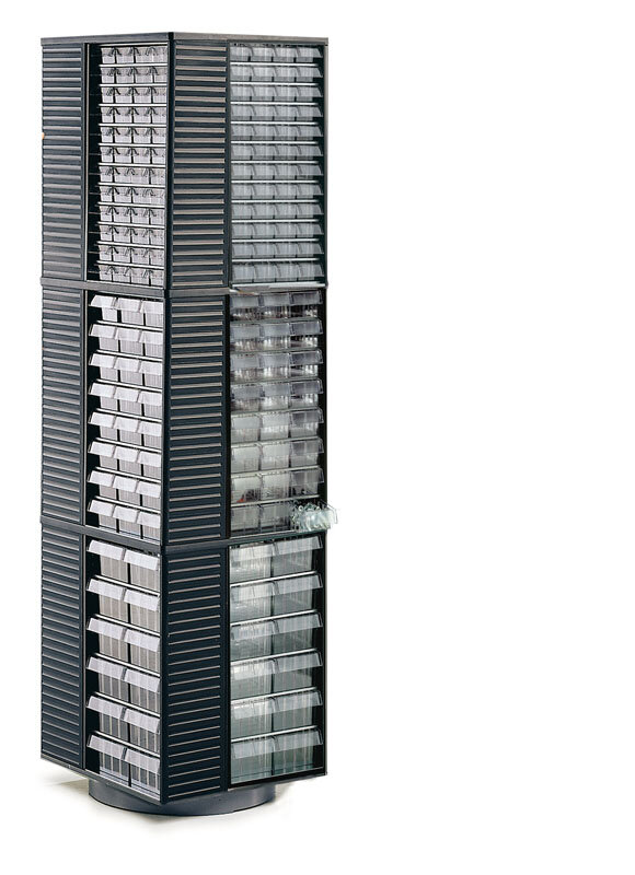 Поворотные стойки Трестон занимают минимальную площадь и помогают эффективно хранить различные детали и компоненты