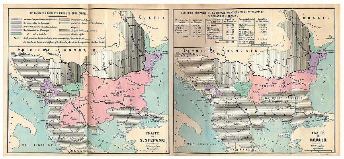 Fig. 3. 1878 Maps of the region after the Treaty of San Stefano and the Congress of Berlin.