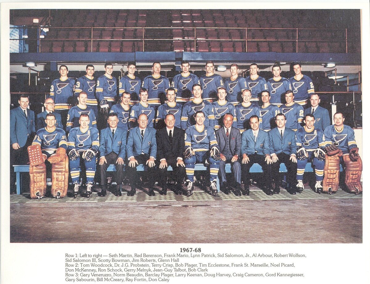 Командное фото "Сент-Луис Блюз" сезона 1967/68.