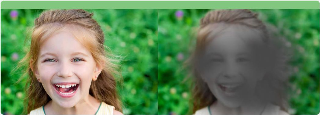 Слева - нормальное зрение, справа - зрение при макулопатии