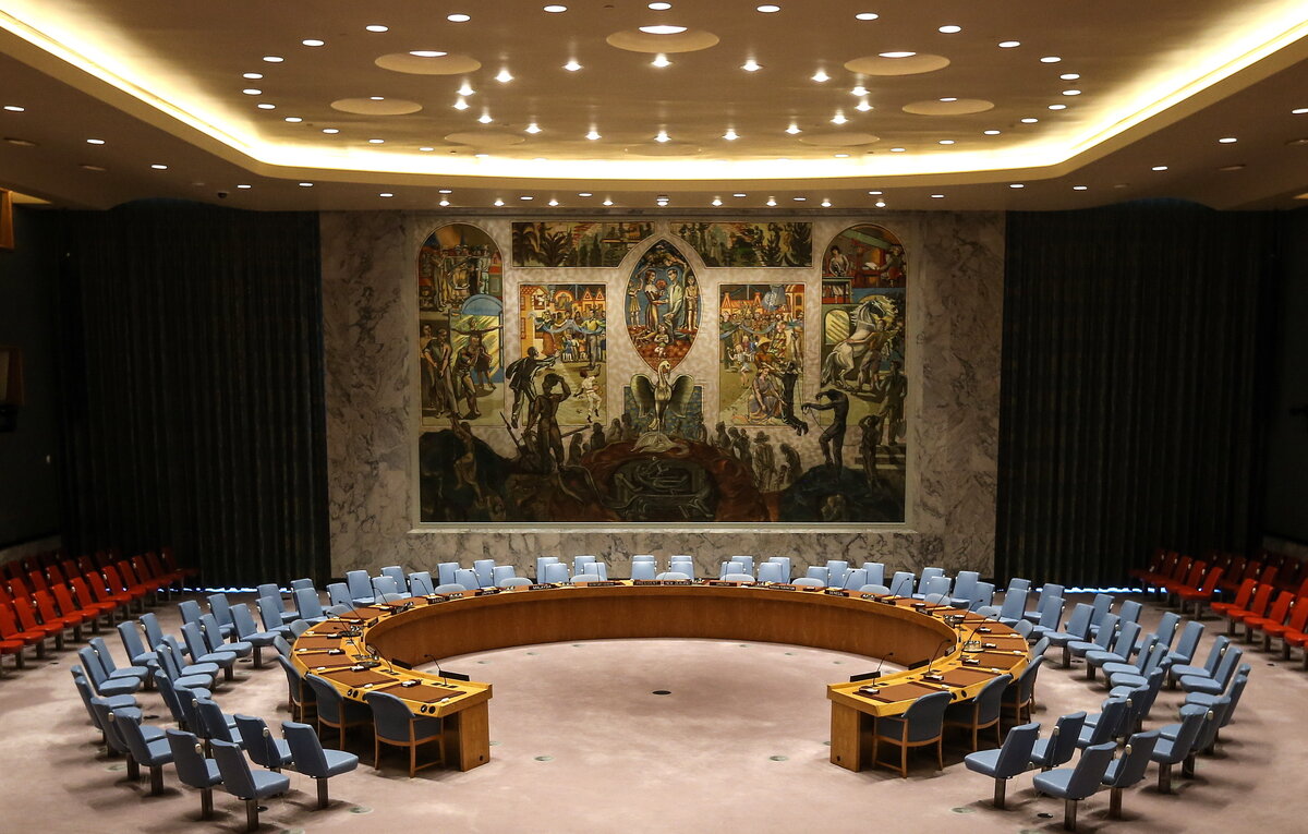    Зал заседаний Совета Безопасности в штаб-квартире ООН, Нью-Йорк  Валерий Шарифулин/ТАСС
