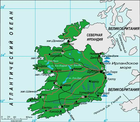 Где находится ирландия на карте