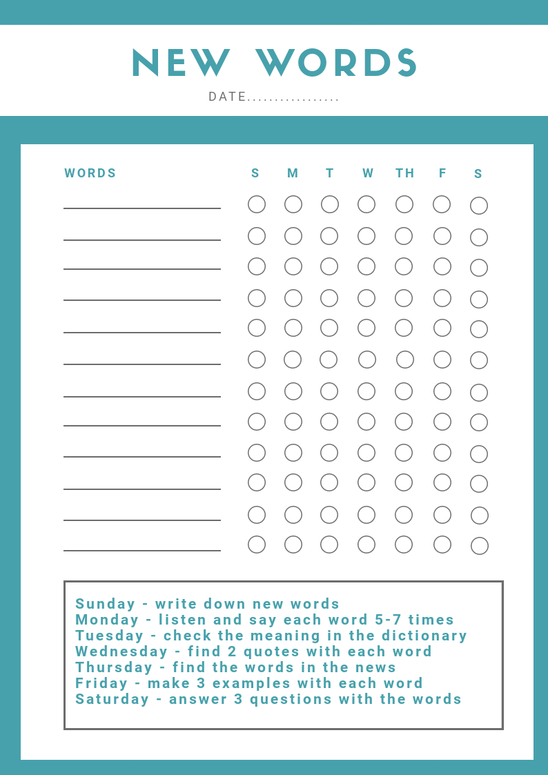 Удобный чек-лист для изучения новых слов