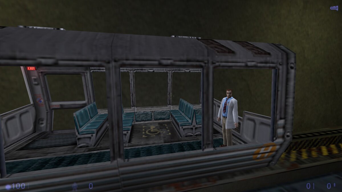 Гордон Фриман едет в вагоне.(Кадр из дополнения Blue shift)