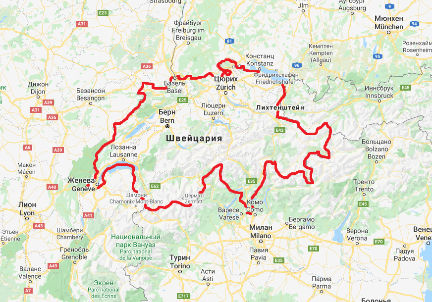 Швейцария на карте.