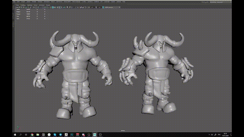 Слева — модель для запечки. Справа — финальная модель.