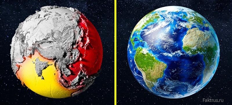 Земля 4.5 миллиарда лет назад и сейчас