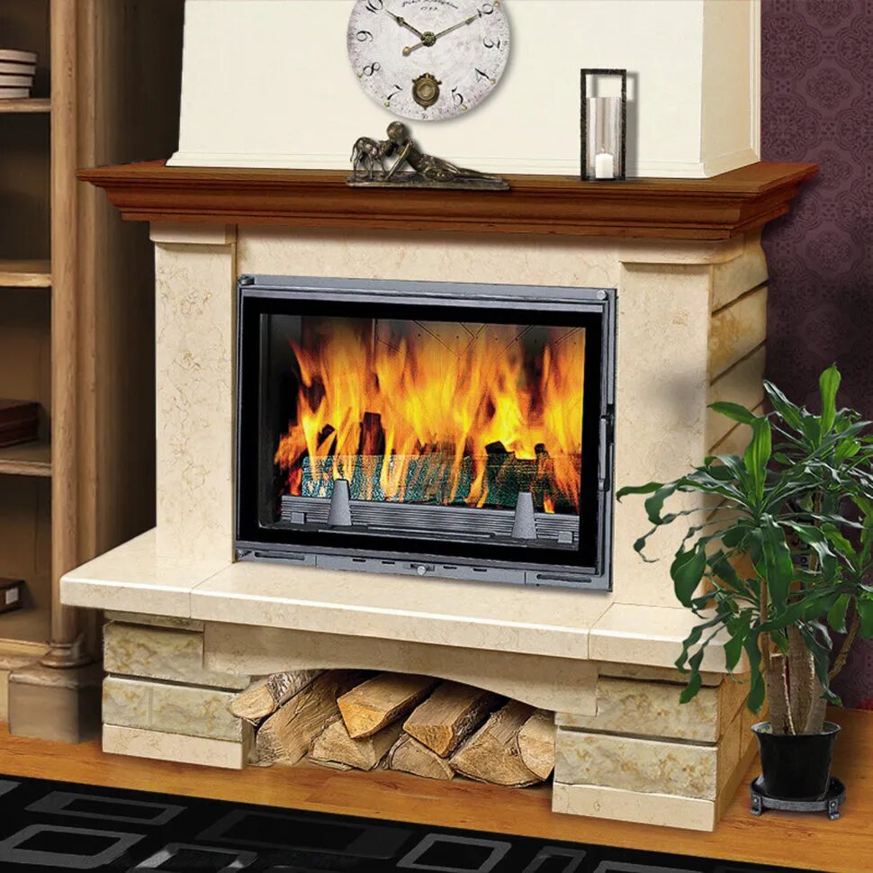 Данный тип камина является самым универсальным и распространённым. Он состоит из дровяной топки и облицовки из натурального камня, которая придает роскоши любому камину. 