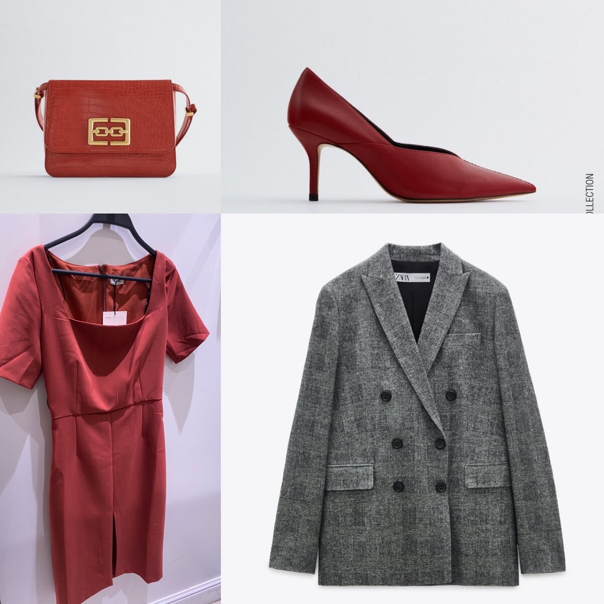 Коллаж автора (платье Lime, цена 1299 руб, жакет Zara, цена 3999 руб, туфли Zara, цена 2299 руб, сумка Zara, цена 1599 руб)