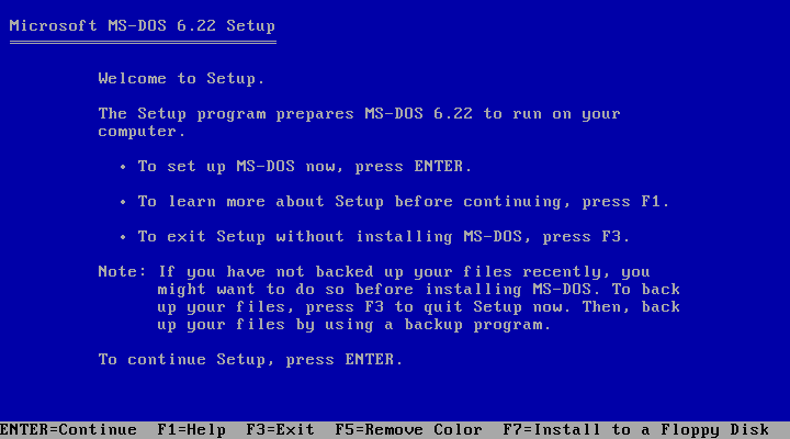 Установка MS-DOS 6.22