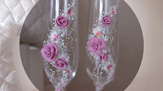 Свадебные бокалы с кружевом своими руками – как сделать романтическое украшение для стола молодых