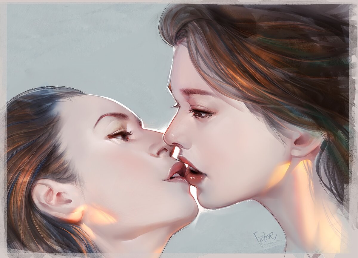 Две девушки поцелуй арт