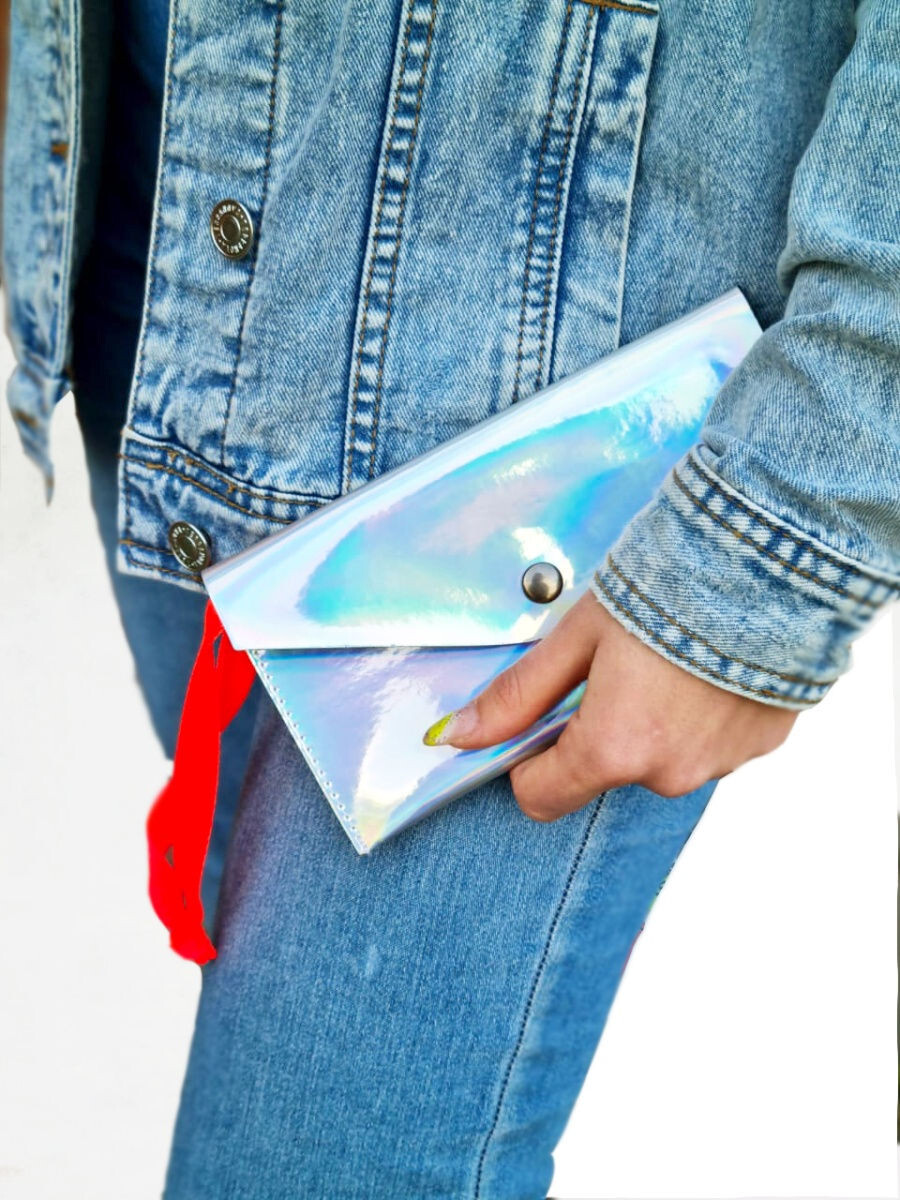 Bansa / Кошелек Голографический Клэм Хром/Стильный/Модный/Удобный/Подарок/Девушке/Парню/Девочке/Маме  