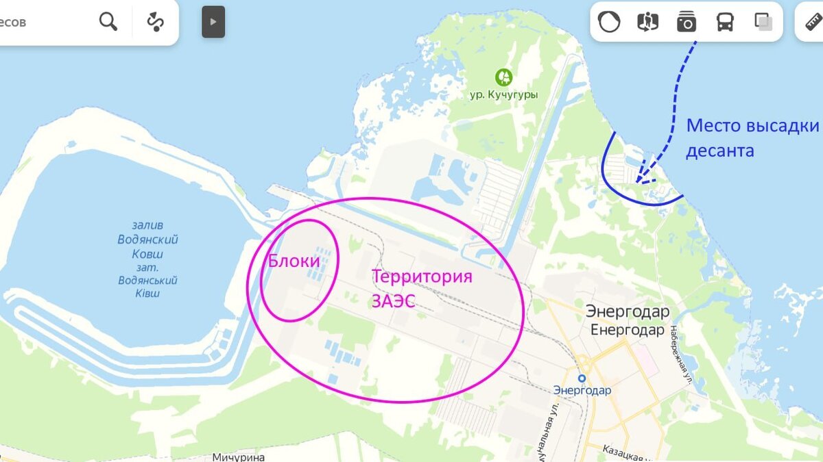     Схема высадки украинского десанта в районе Энергодара / Telegram-канал Мир сегодня с "Юрий Подоляка"