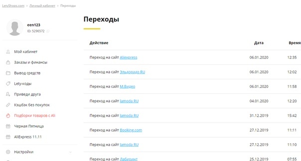 Ваши переходы по сайтам через сервис