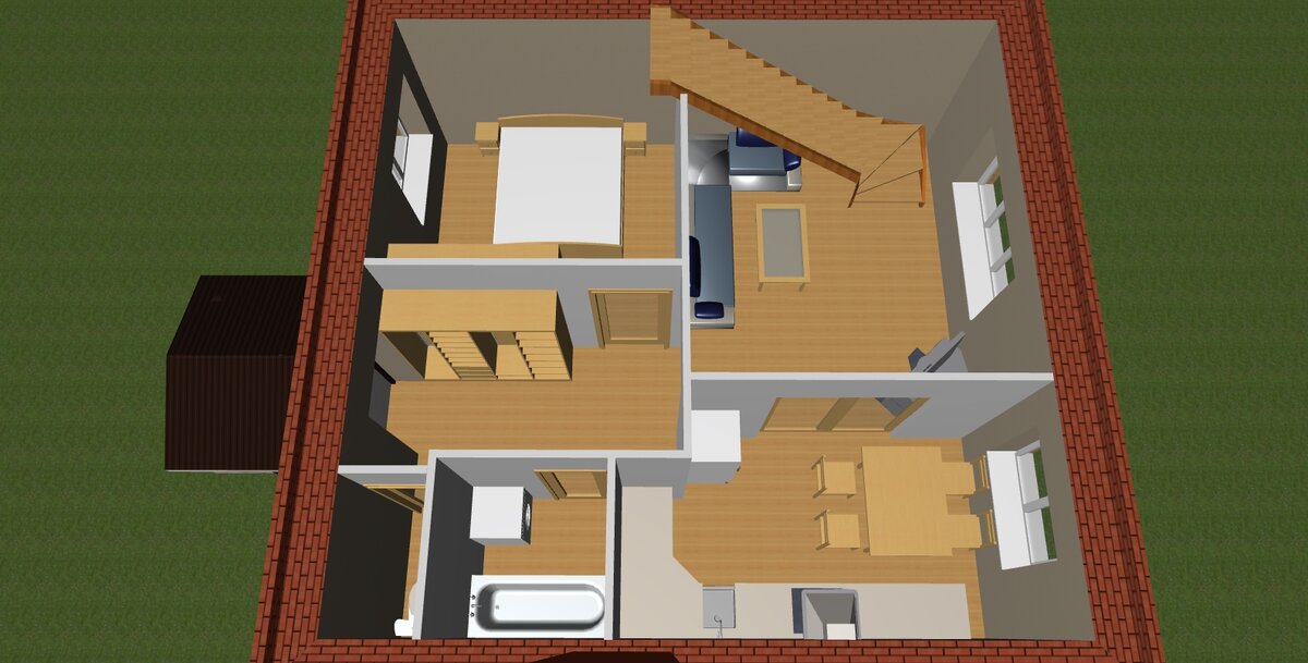 Проект небольшого кирпичного дома 8 х 8 м., с мансардой, общей площадью 72 кв.м. ??