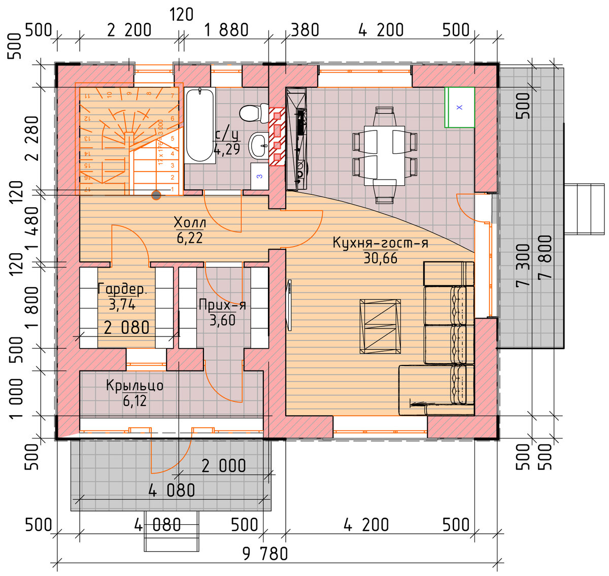 Двухэтажный дом 8,3 х 9,8 м., из кирпича, общей площадью 110 кв.м. ??