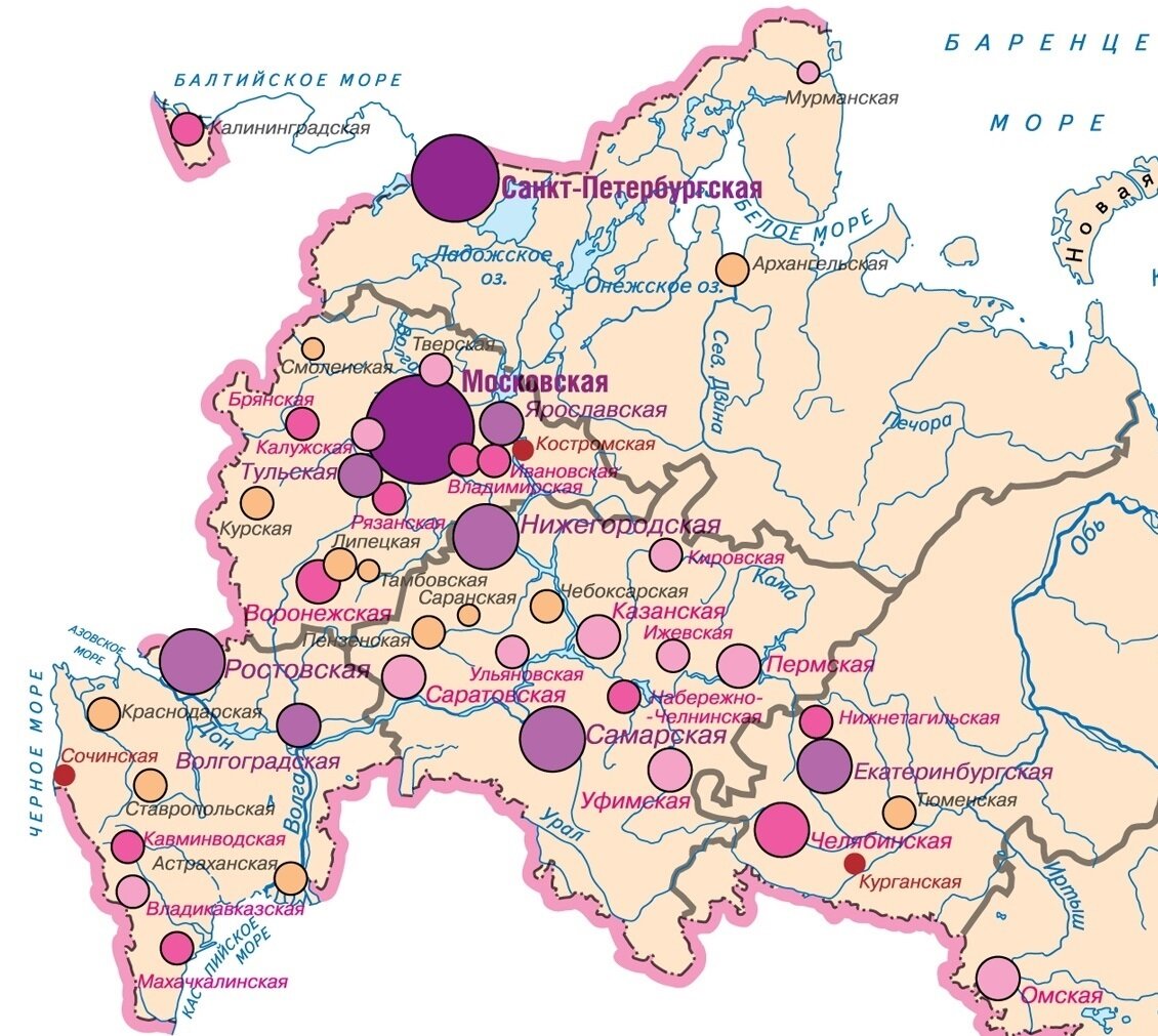 Карта городов миллионников