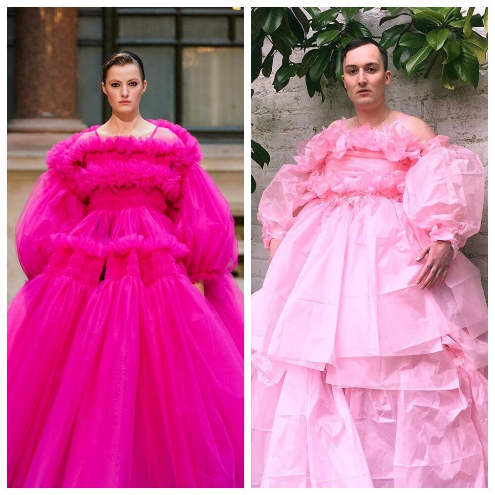 Модный журналист Джордж Сервенти и его бумажное платье а-ля Molly Goddard. 