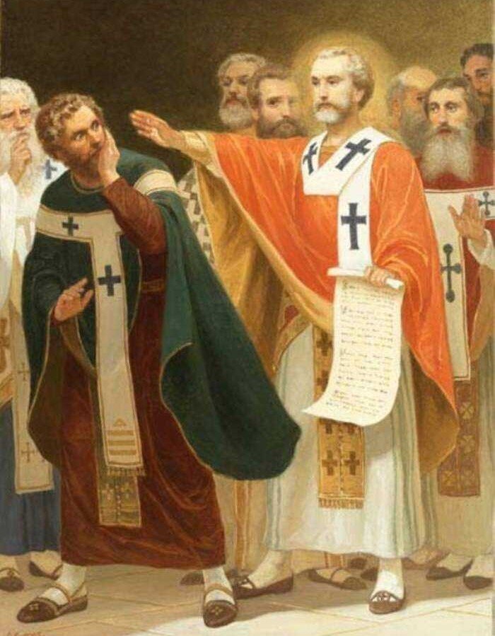 Свт. Николай Чудотворец на Вселенском Соборе. Изображение взято на сервисе "Яндекс.  Картинки". Картинка помещена для наглядности.