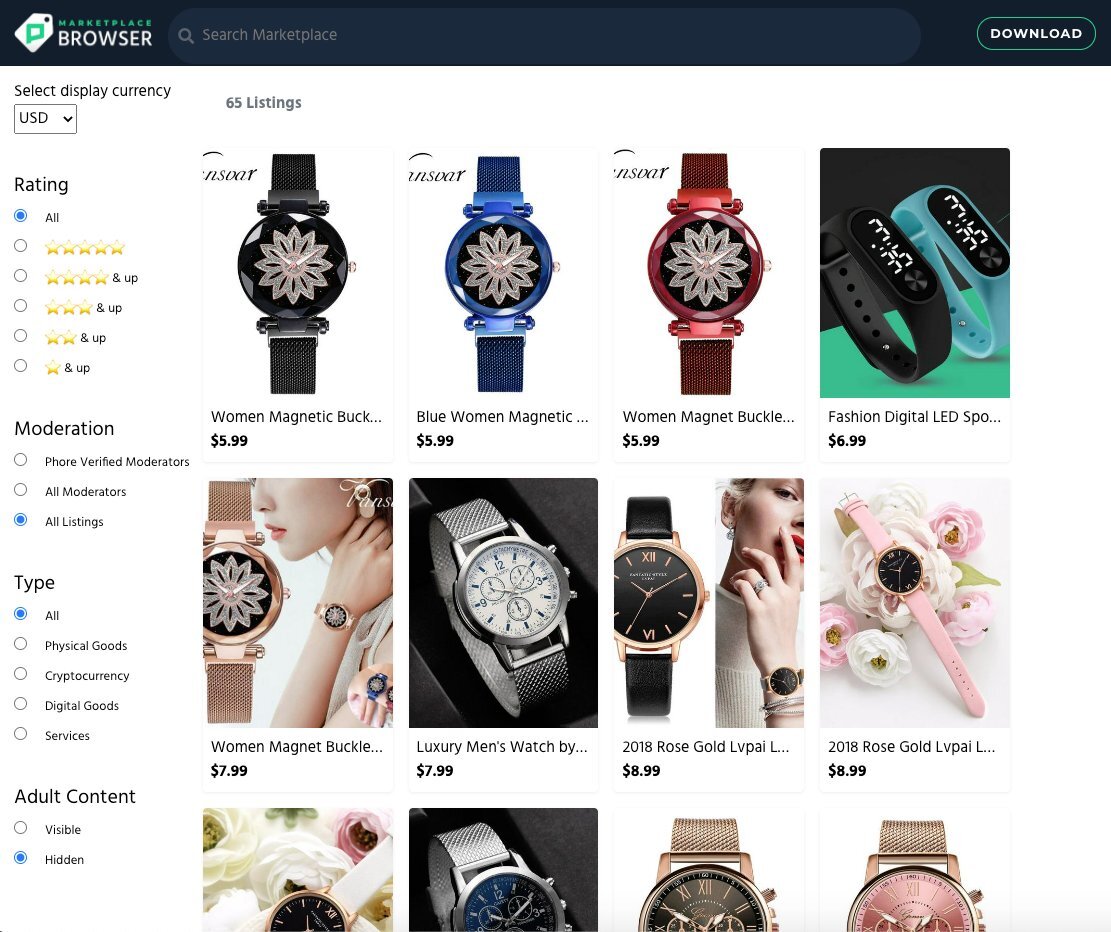 Товары на децентрализованной торговой площадки #Phore Marketplace