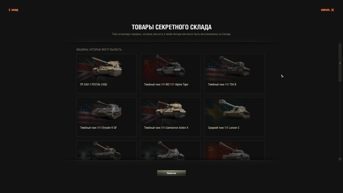 Список идёт от десятых уровней в низ.