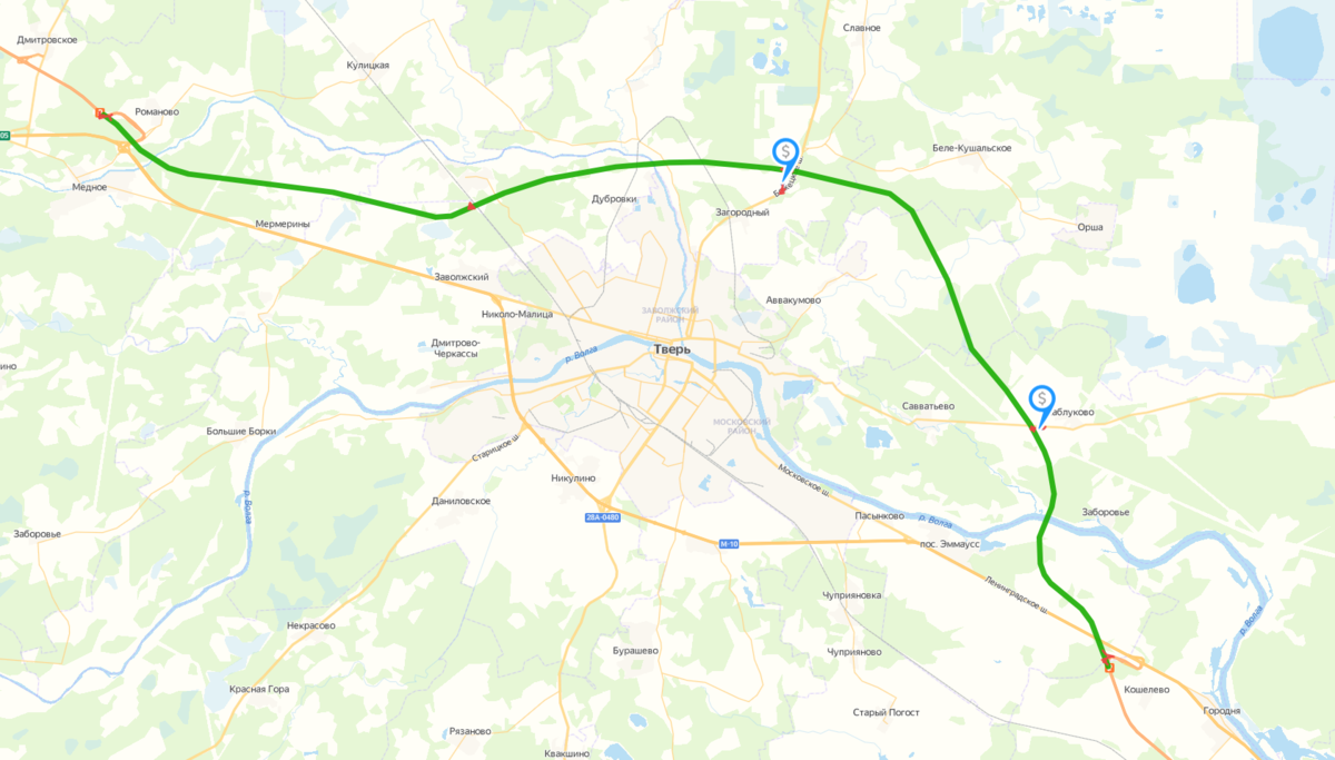 Северный обход Твери по трассе М-11 «Нева» — схема дороги на карте
