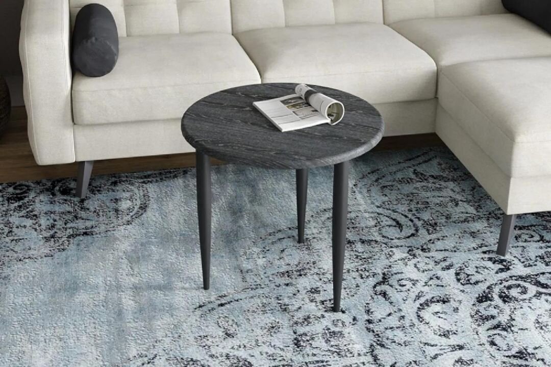 В нашем магазине такой очаровательный столик стоит меньше 4 тысяч рублей. Столешница из МДФ, а ножки из металла. 