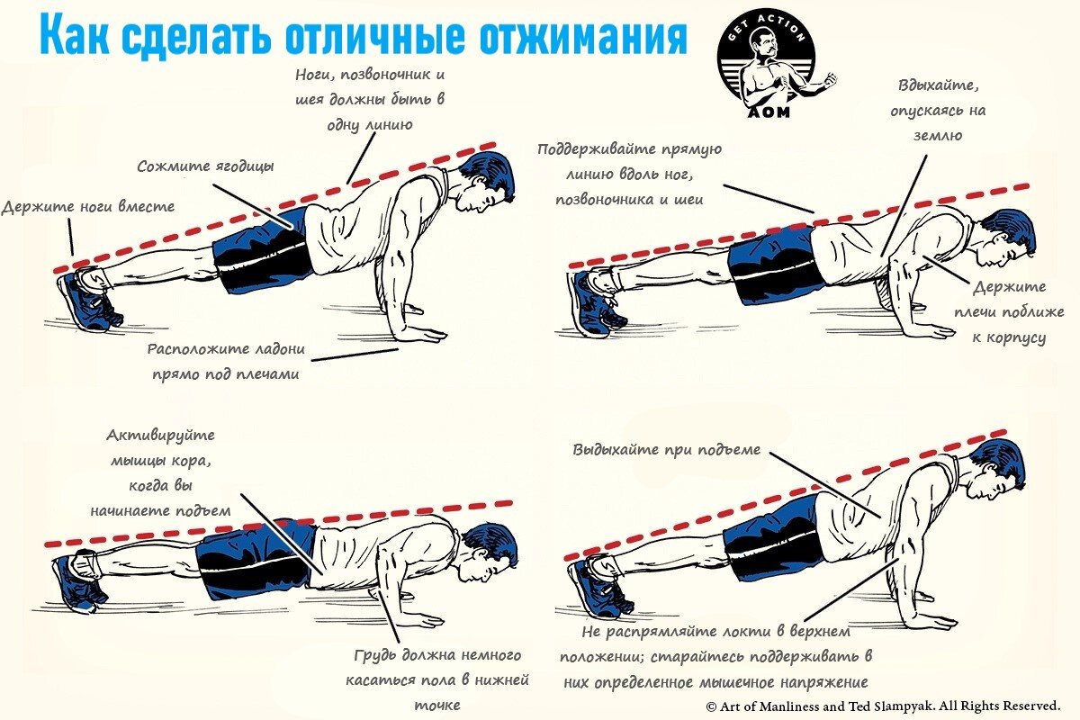 Правильное выполнение отжиманий. Правильная схема отжимания от пола. Как делать отжимания от пола. Отжимания от пола правильная техника выполнения.