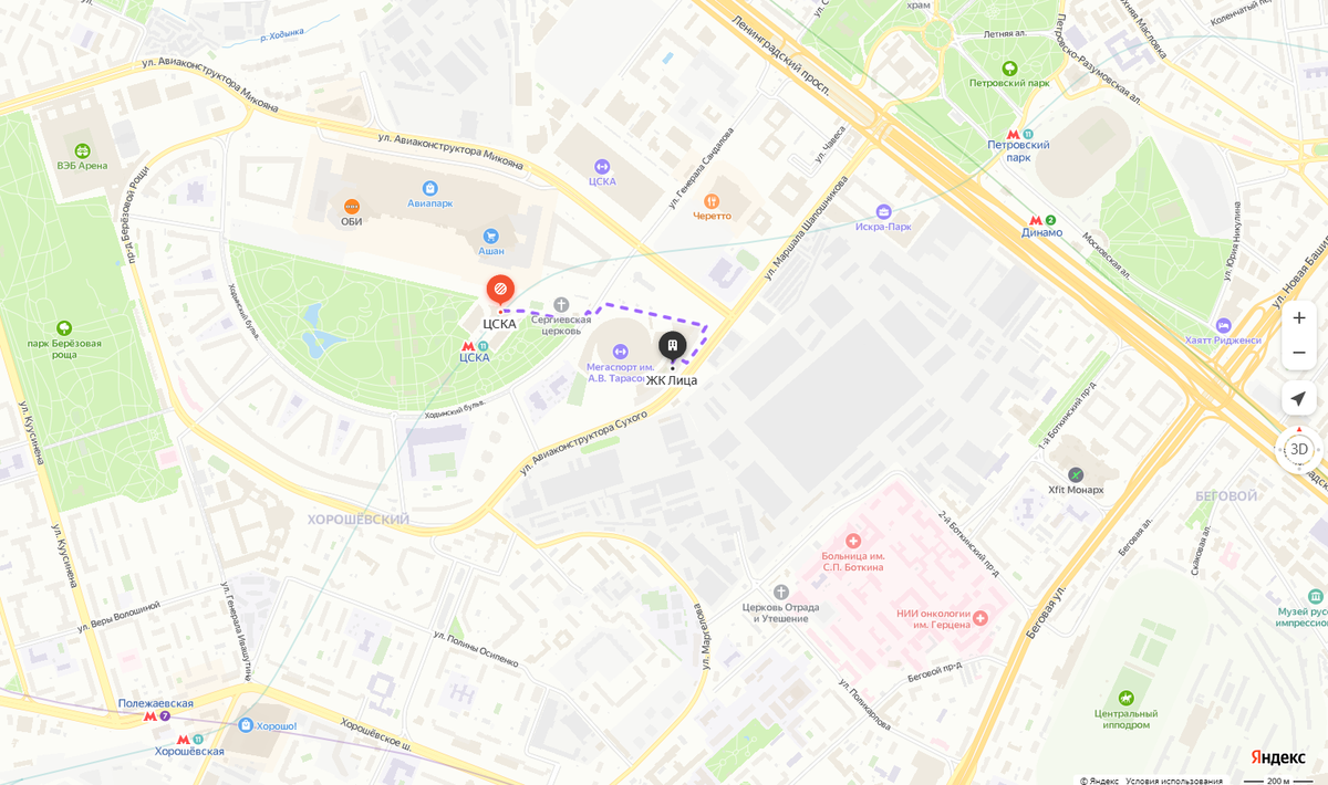 Дорога от метро 