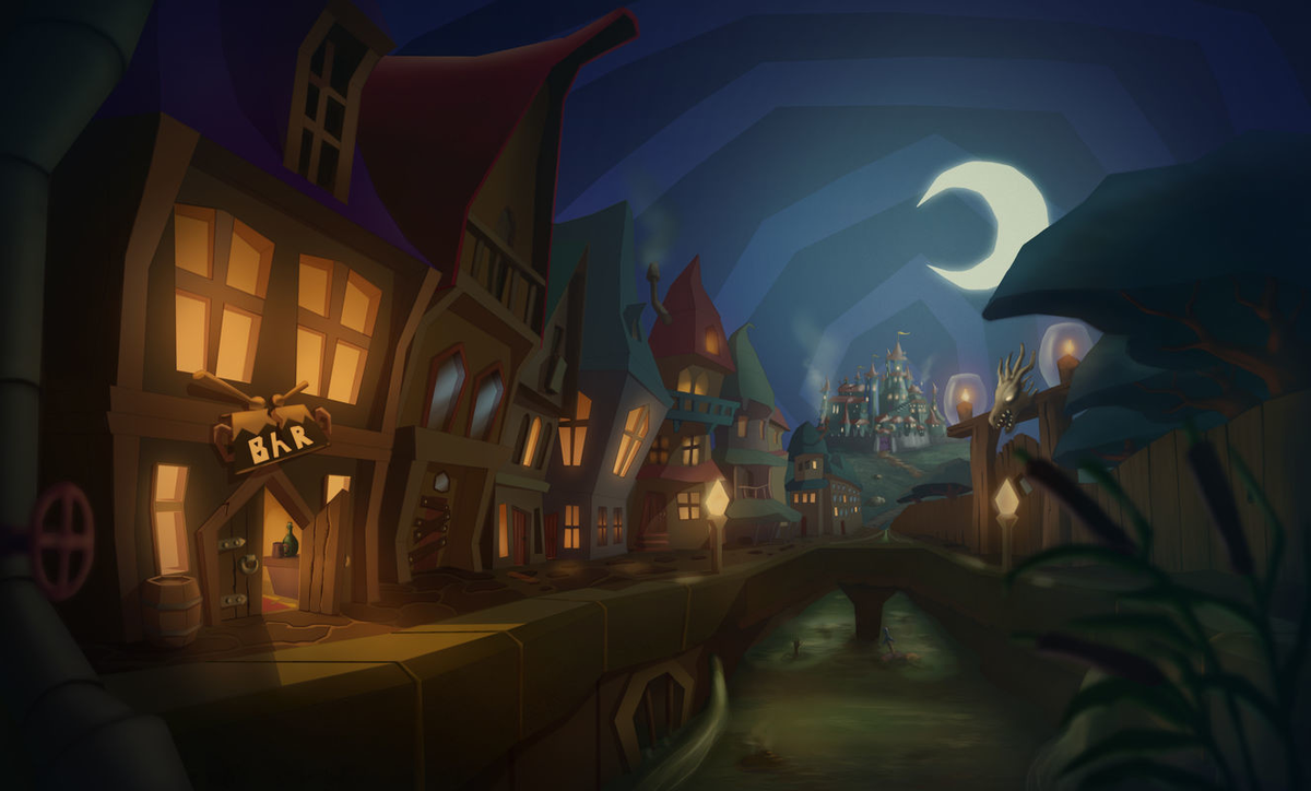 Ночной Анк-Морпорк (арт OgnePtaX, www.artstation.com).