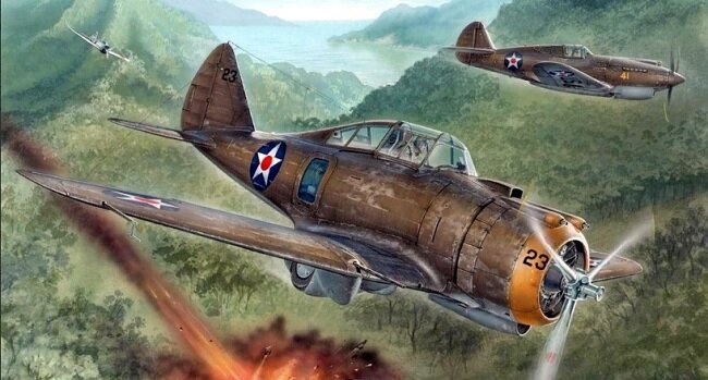 Наверное, лучший арт воюющего P-35 (спасибо фирме Special Hobby). Здесь Republic P-35A 34-ой эскадрильи (34th PS) над Филиппинами, декабрь 41-го. Реальные совместные действия P-35A и P-40 можно искать долго... и не найти. Почему "Репаблик", а не "Северский" - ниже.