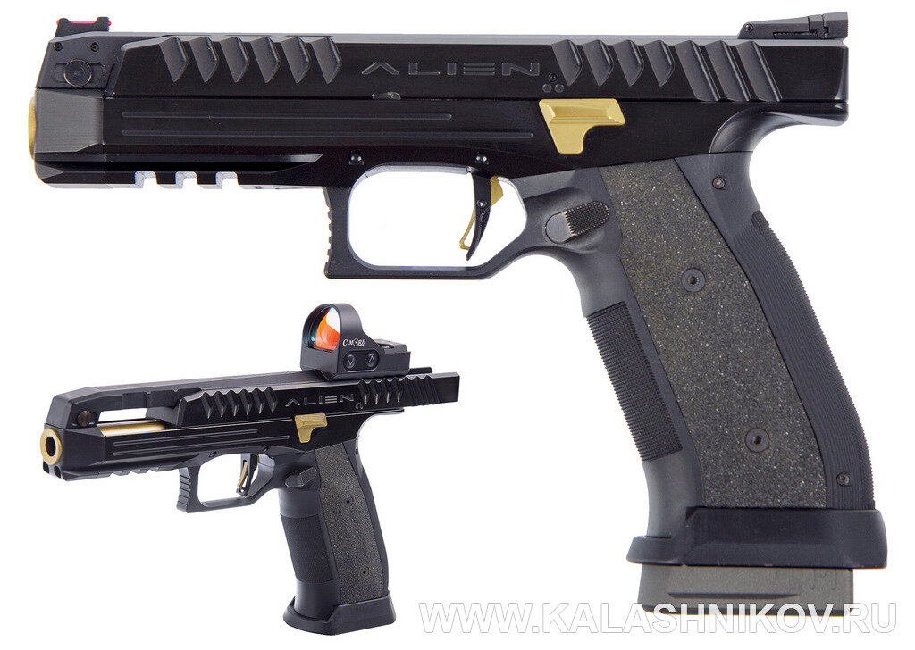 Общий вид нового 9-мм пистолета Laugo Arms Alien. Его конструкция обеспечивает возможность оперативной замены прицельных при способлений