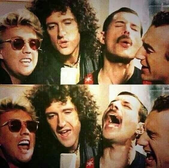 Queen при создании One Vision - Роджер, Брайан, Фредди и Джон. Источник: https://i.pinimg.com/236x/32/94/4d/32944d71755008bcdafbaf708696dd84.jpg