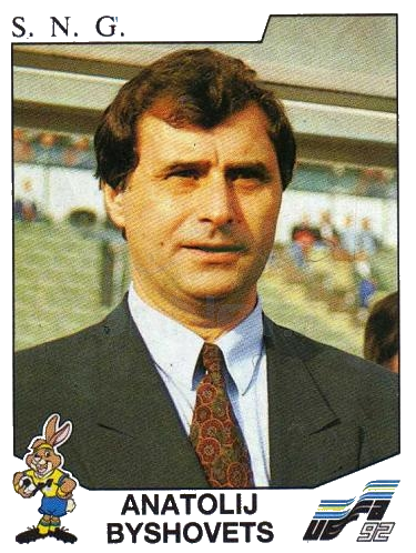 Анатолий Бышовец на коллекционной наклейке Евро-92
