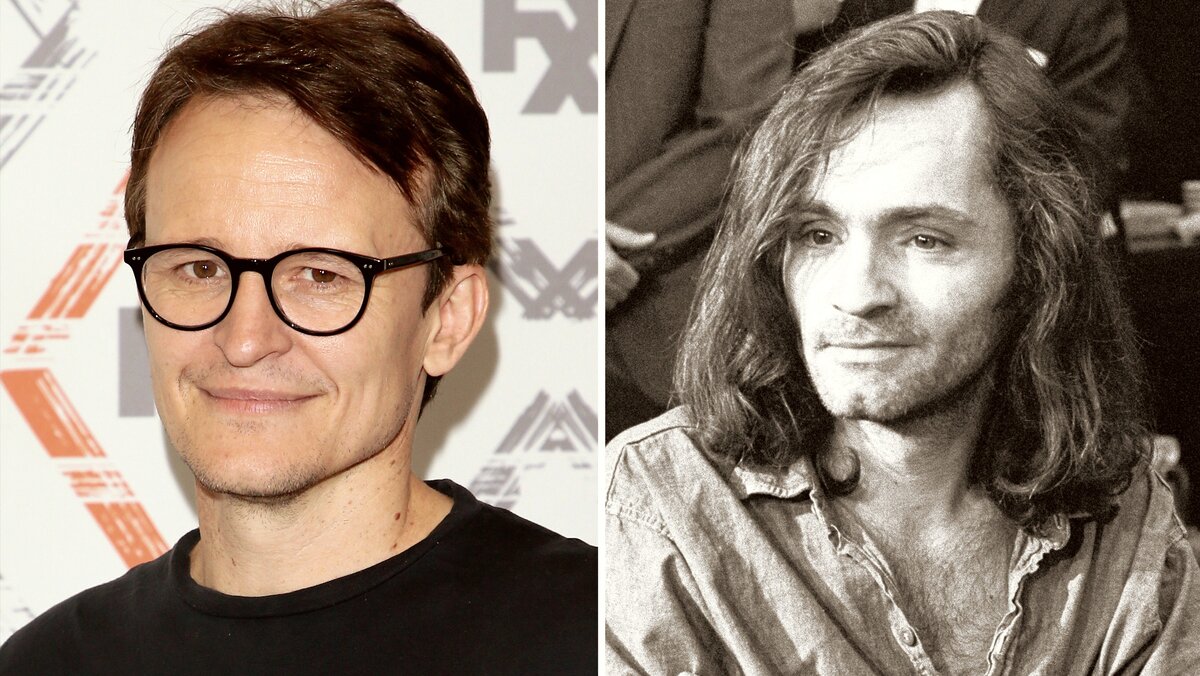 Актер Дэймон Харриман слева и Чарльз Мэнсон справа