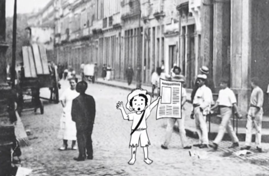 Кадр из документального фильма "Observatório da Imprensa. O Pequeno Jornaleiro", Бразилия, 2013г.