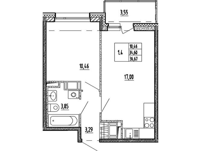 2-евро: «однушка» с большой кухней-гостиной и компактной спальней