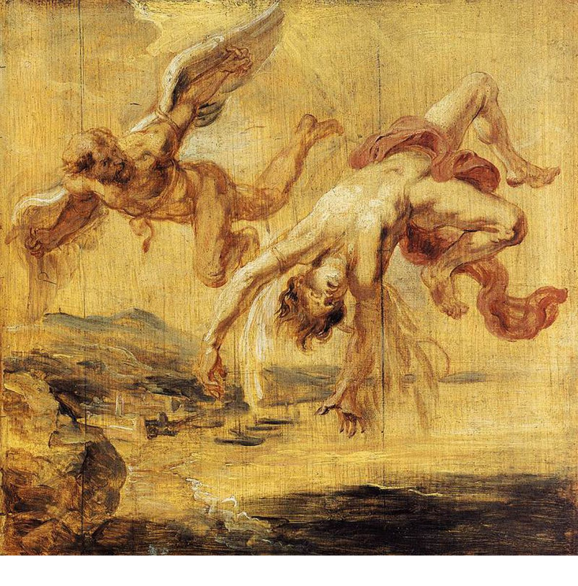 Питер Пауль Рубенс, Дедал и Икар. 1636, 37×37 см. Королевские музеи изящных искусств, Брюссель