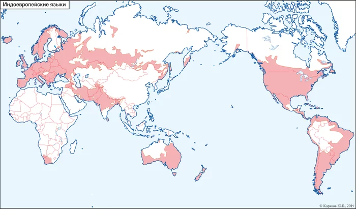Карта современных индоевропейских языков. На сегодняшний день индоевропейская семья занимает первое место по площади распространения и количеству носителей