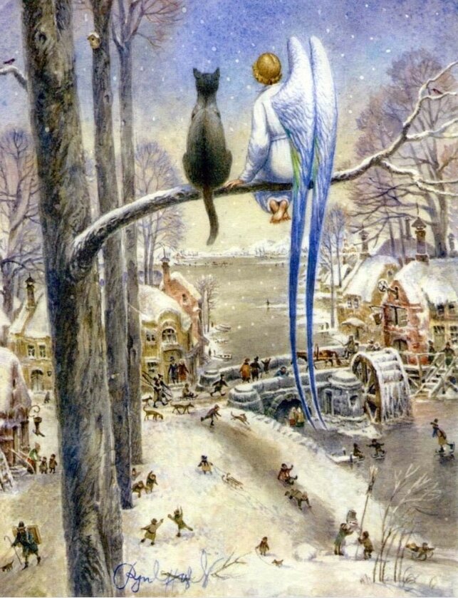 Самая добрая сказка

– Мир тебе, – ласково сказал Ангел, присаживаясь рядом с Котом на толстую ветку и стряхивая с неё снег.

– Привет, – Кот приоткрыл зелёный глаз, лениво оглядел Ангела и отвернулся.

Ангел спрятал под крыльями босые ноги и посмотрел вниз. Под ними лежал белый двор, полный смеха, визга, летающих снежков и скрипа шагов.

– Высоко ты забрался, – сказал Ангел, оценивая расстояние до земли.

– Зато сюда даже Сашкин снежок не долетит.

Ангел понимающе кивнул и подобрал опущенные крылья. Помолчали.

– А ты что, за моей старушкой явился? – не поворачивая головы, спросил Кот. Голос его был такой же ленивый, но Ангел сразу увидел, как сгустилась вокруг него боль и тревога.

– Нет, я ни за кем.

– А! – Облачко тревоги поредело. – Она каждый день говорит, что скоро Ангел её заберёт, - счёл нужным объяснить Кот. – Видно, другой прилетит…

Опять помолчали. Но, видимо, Кота всё же беспокоило присутствие Ангела, и он как можно равнодушнее спросил:

– А ты сюда зачем?

– Да так, отдохнуть присел. Парнишку одного в вашем городе от него же самого спасал. Ох, и трудная это работа! Теперь домой лечу.

– Так ты, это… и от болезни можешь?

– Смотря какая болезнь. Но многое могу. Хранитель я.

– Так чего же ты тут расселся?! – взревел вдруг Кот. – А ну пошли!

И он рыжим вихрем слетел на землю. Ангел тихо приземлился рядом.

Старушка была такая худенькая, что Ангел не сразу разглядел её среди белых подушек. Глаза старушки были закрыты, а грудь ходила ходуном, заполняя всю комнату хрипом, свистом и всхлипами. Ангел наклонился над нею, положил на грудь белые крылья и стал что-то шептать – ласково и тихо. Пока он так стоял, Кот подбросил в печку дров, подвинул на плиту остывший чайник и поставил большую кружку с молоком, сыпанув в неё какой-то травы – готовил питьё для хозяйки.

Когда Ангел разогнулся, дыхание старушки было ровным и тихим, впалые щёки порозовели.

– Пусть поспит, – сказал он Коту. – Ослабла она сильно.

Кот отвернулся и быстро вытер глаза.

 

Старушка спала, а Кот и Ангел пили чай, и Кот всё подливал в свой чай сливки, а Ангел улыбался, глядя на него.

– Я, наверное, останусь пока у вас, - сказал он, размешивая мёд, - Пока Михайловна не встанет.

– А ты откуда знаешь, что она Михайловна?

– Я же Ангел. Я и то знаю, что тебя Чарликом зовут.

– Значит, вроде познакомились, – хмыкнул Кот. – А тебя как величать?

– А у нас имён нет. Просто Ангел.
Кот молча подвинул ему сливки и прихлебнул из кружки.
Тикали над столом ходики, трещали в печке дрова, за окном усиливался ветер.

– Вот ты спрашивал, зачем я высоко залез, – усмехнулся вдруг Кот. – Выходит, тебя ждал. – И задумчиво добавил, прислушиваясь к ветру: – Носки тебе связать надо. Что ж ты босиком-то по снегу?..Заболеешь ещё!
🤗💕
Пусть всегда с Вами рядом будет Ангел хранитель! 🙏🙏🙏🙏🙏🙏
и кот который Вас бережет!😘