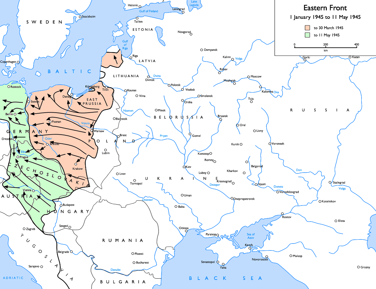 общая карта наступления СССР в 1945 году