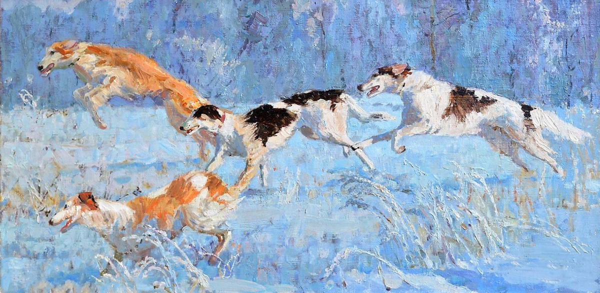 Диана Коробкина, «Борзые», 2012, холст, масло, 30×60
