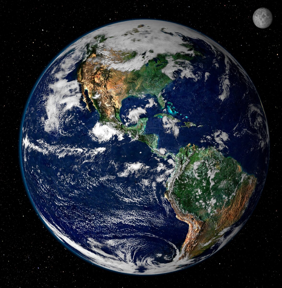 Фото: NASA / Северная и Южная Америки с высоты 35 000 км от поверхности Земли. Изображение составлено из двух спутниковых снимков, которые сделали аппаратыTerra и NOAA (GOES)