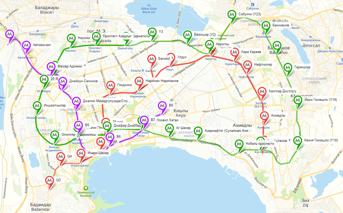 Карта перспективного развития Бакинского метрополитена до 2040 года |  Владислав Панкратов | Дзен